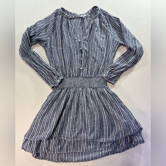Rails Dresses & Skirts - Rails Jasmine Tibet Stripe Blue White Linen Dress Long Sleeve Smocked Womens M
